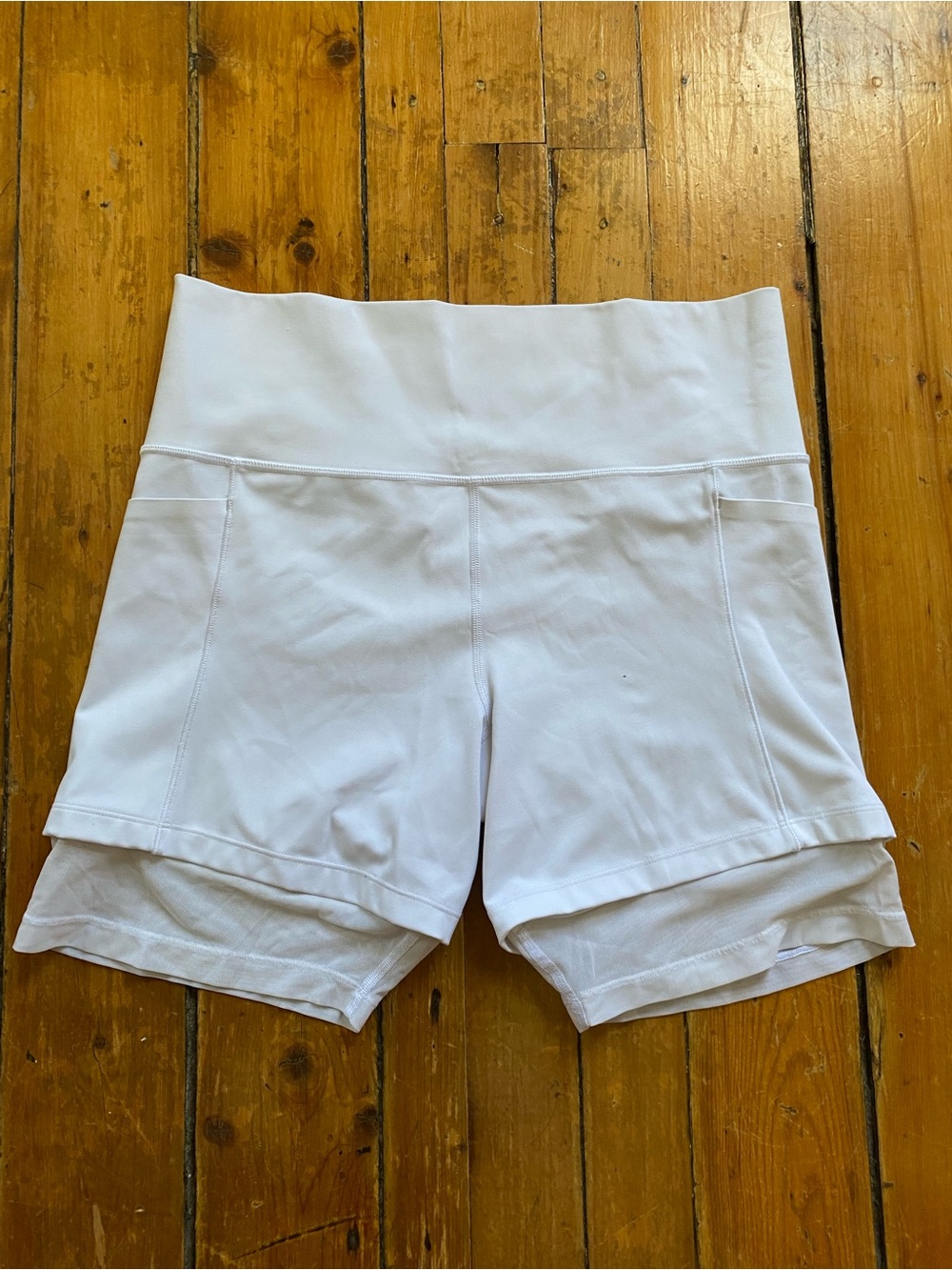 Athleta White Layered Mesh Me Up 8” Bike Shorts